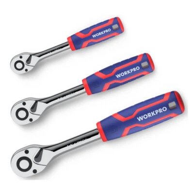WORKPRO 3PCS Reversible Ratchet Set 1/4" 3/8" 1/2" Quick-Release Ratchet Wrench - Image 1 of 4
