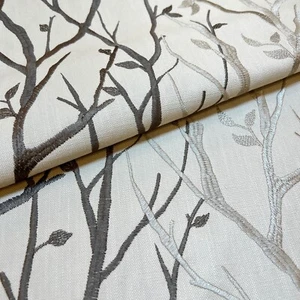 1243. Brown Trees Embroidered Fabric. 143 cm wide, Price per 1/2 metre - Picture 1 of 6