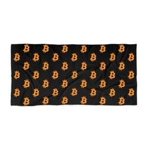 Bitcoin BTC Black & Orange Beach Towel - 2 Sizes, Crypto Towel, Cryptocurrency - Picture 1 of 5