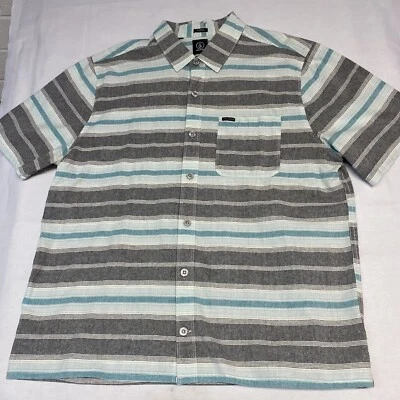 Volcom Mens  Shirt Size XL Gray/Teal/White Collared Slim Fit Skater Dress Sheet - Image 1 of 4