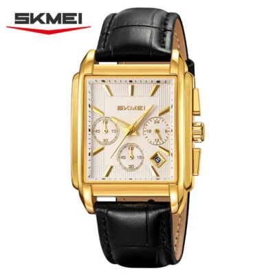 SKMEI Men Rectangle Watch Chronograph Leather Watch Male Quartz Date Wristwatch - Image 1 of 4