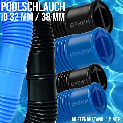 Pool Schwimmbad Swimming Solar Saug Teich Schlauch  blau schwarz 32 38 mm - Bild 1 von 4