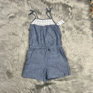 Oshkosh Bgosh Girls Chambray Blue White Romper Size 6/6X - Picture 1 of 4
