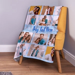 Personalised Photo Fleece Throw Blanket Add Custom Text & Pictures - Picture 1 of 11