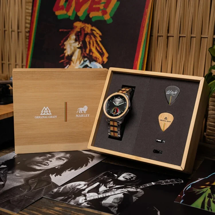 Original Grain "One Love" Ltd. Edition Bob Marley Bamboo Silver 46mm Watch- NIB - Image 1 of 4