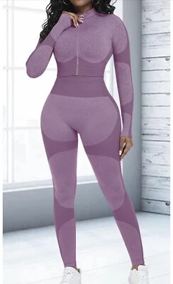 Conjunto de Yoga Talla Pequeña Mujer’s Chaqueta Corta con Legging de Yoga Nuevo Conjunto Púrpura Foto 1 de 4