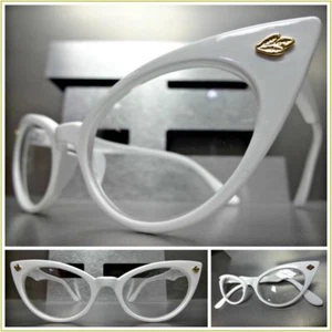 CLÁSICO Elegante DE COLECCIÓN RETRO OJO DE GATO Estilo Lente Transparente Gafas Marco Blanco - Imagen 1 de 8