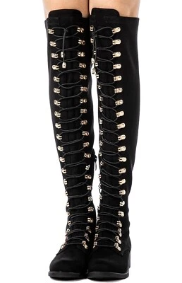 Womens Over-the-Knee Tall Thigh High Black Boots Shoes Sz 9 by Global Win - Image 1 of 4