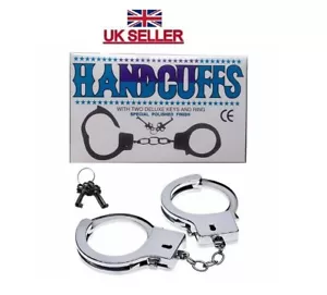 NOVELTY STEEL METAL HANDCUFFS KEYS HANDCUFF HEN STAG NIGHT POLICEMAN, U.K - Picture 1 of 3
