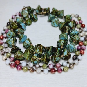 2 Vintage Necklaces Czech Molded Glass Mixed & Blue Picasso Beads Knotted - Picture 1 of 9