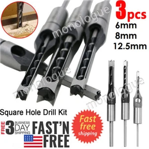 Square Hole Drill Bit Set,Mortising Chisel Set for Woodworking,5/16 3/8 1/2 Inch - Picture 1 of 12