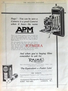 'APEM' Chaleco-Bolsillo Cámara Concertina Anuncio 1925 - Impresión 'Use Película Rollo Rajar' - Imagen 1 de 1