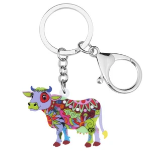 Acrylic Bull Cattle Keychains Car Bag Key Ring Farm Animals Jewelry Charms Gifts - Picture 1 of 11