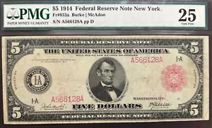 1914 $5 Red Seal FRN Note New York Fr#833b PMG VF25 - Very Collectable & Sharp - Picture 1 of 6