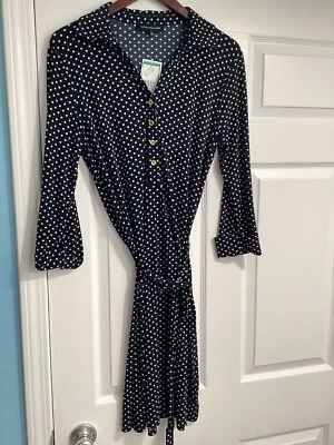 Jones New York Navy Polka Dot Dress Size Large Belted Gold Hardware NWT - Image 1 of 4