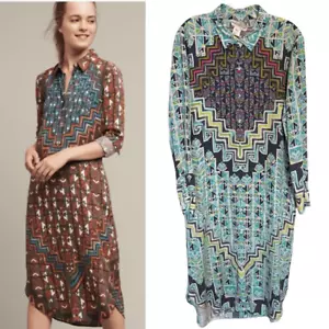 Mara Hoffman Women’s Aztec Multi Color Print Midi Shirt Dress Button Down, Large - Picture 1 of 15