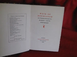 WEIR OF HERMISTON an Unfinished Romance Robert Louis Stevenson 1896 in MELB - Foto 1 di 1
