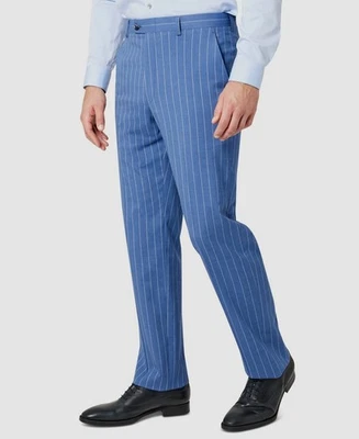 Calça social masculina Sean John listra azul ajuste clássico tamanho 40W 32L US$ 135 - Imagem 1 de 4