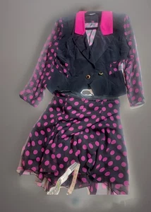 vintage polka dot Blouse And Skirt By My Michelle Pink And Black Vintage 80s - Picture 1 of 12