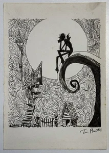 Tim Burton (Handmade) Drawing On Old Paper Signed & Stamped, vtg art - Bild 1 von 4