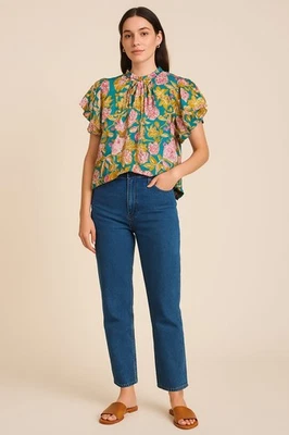 Top Trovata Birds Of Paradise Carla cuello alto manga aleteada talla M Summer Fields Foto 1 de 4