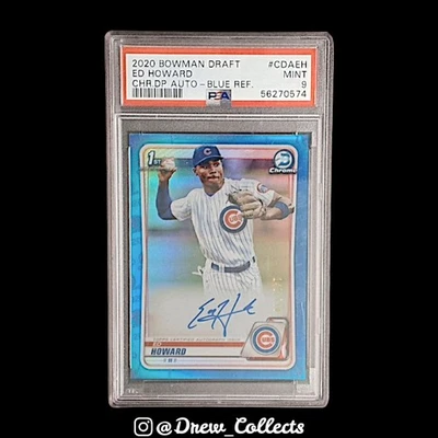 2020 Bowman Draft Chrome Autographs Ed Howard Cubs Chr.Dp Auto-Blue Ref. PSA 9 - Image 1 of 2