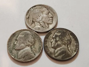 Níquel de guerra Buffalo 1923 y 1944 P D Jefferson 90 % plata (N27) - Imagen 1 de 2