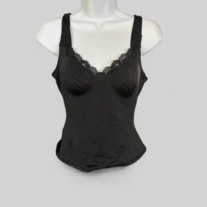 Escapades 90s Vintage Black Poly Strtchy Cami Black Lace Coquette Small - Picture 1 of 7