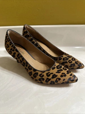 Clarks Collection Womens Size 6M Kitten Heel Pumps Suede Leopard Print Tan Black - Image 1 of 4