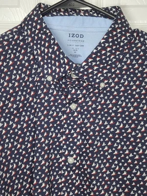 NWT Izod Advantage Performance Mens XL 17-17.5 Button Down Shirt Slim Deep Sea - Image 1 of 4
