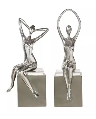 Juego de 2 estatuillas Uttermost Jaylene de resina de acero y cristal en plata Foto 1 de 4