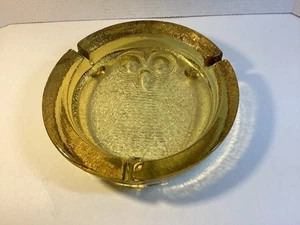 Vintage Blenko #702 Wheat Big Hoot Owl Gold Glass Ashtray Decoration - Picture 1 of 4