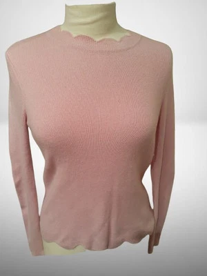 Suéter AQUA Cashmere Para Mujer 100% Cachemira S/Pequeño Rosa Festoneado Doble Defecto Foto 1 de 4