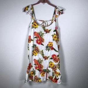 Salty Lemon Blumendruck Kleid ärmellos Tie Back Rüschensaum weiß Small - Bild 1 von 7