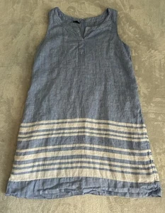Talbots Leinen Etuikleid Damen 16 blau gestreift maritim Strand Küste Brunch - Bild 1 von 11