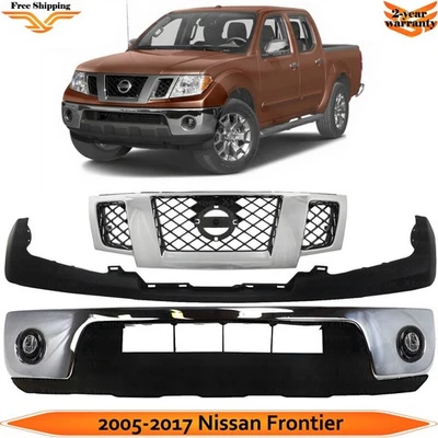 Front Bumper Chrome Steel & Fog Lights Kit For 2005-2017 Nissan Frontier Foto 1 de 4