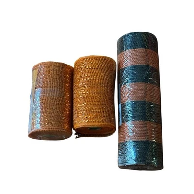 Mesh Ribbon Polyester Black Orange Metallic Decoration Halloween Fall READ - Image 1 of 4