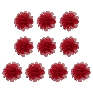 Red Chiffon Flowers 2.8 Inch 10 Pcs Sewing Fabric Appliques DIY Decorations - Picture 1 of 7