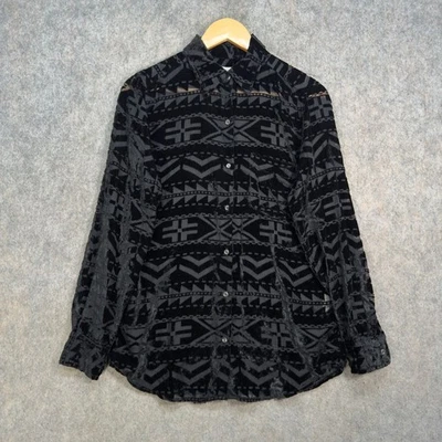 Camisa Denim & Supply Ralph Lauren Mujer Reino Unido S Negro Terciopelo Transparente Novio Azteca Foto 1 de 4