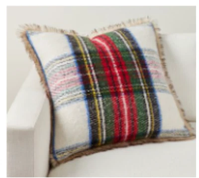 Pottery Barn Stewart Plaid with Faux Fur Back Pillow Cover 24 in. Square - Image 1 of 4