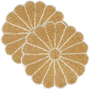 Handcrafted Round Beaded Placematss Pack of 2 - Durable Glass Beads & Non-Sli... - Picture 1 of 9