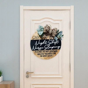Night Shift Nurse Welcome Sign Front Door 30cm Artificial Greenery Leaves Door - Picture 1 of 7