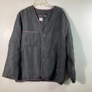 Gene Ewing Giacca di Seta Donna P Girocollo Ricamo Scollo a V Bottone Anteriore Grigio - Foto 1 di 8