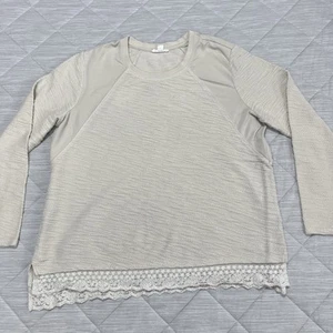 Tribal Jeans Top Shirt Womens Large Cream Ivory Lace Accent Stretch Long Sleeve - Picture 1 of 15