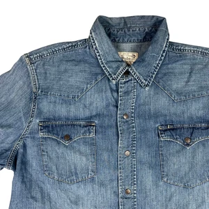 Polo Ralph Lauren Shirt Mens XL Blue Denim Snap Western Rancher Short Sleeve - Picture 1 of 13