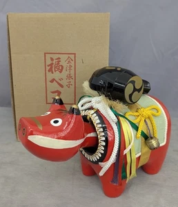 Vintage Fuku-Beko Japanische Glückskuh Figur Wackelkopf Pappmaché 26 cm - Bild 1 von 7