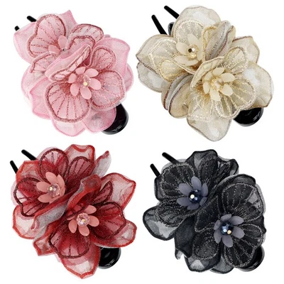 Lawie 4 Pack Mesh Embroidery Flower Duckbill Plastic Flat Hair Clips Claw Bar... - Image 1 of 4