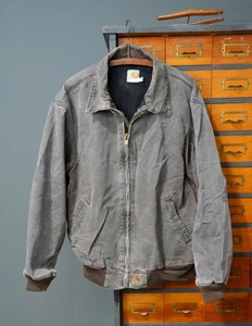 VTG Carhartt Jacket Mens L Gray J14 Santa Fe Lined Faded Canvas chore Coat - Picture 1 of 11