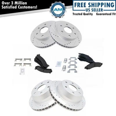 Front Rear Drilled Rotors Brake Pads for Chevy Tahoe Silverado GMC Yukon Sierra Foto 1 de 4