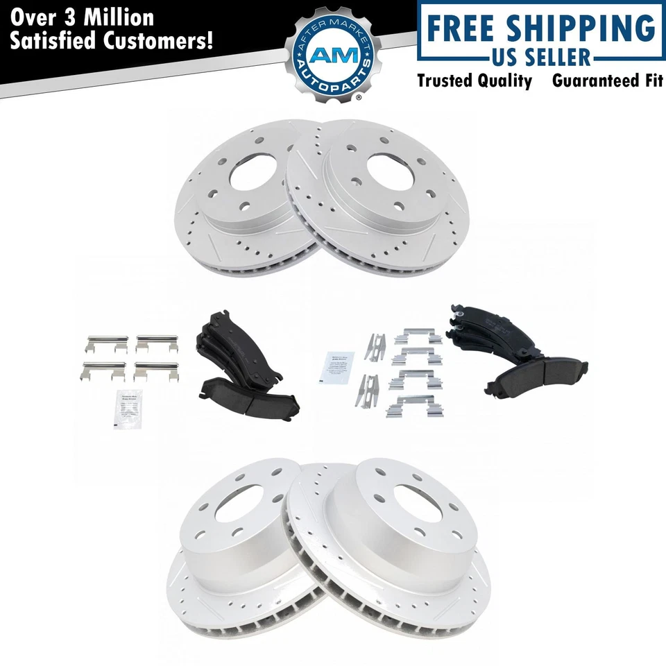 Front Rear Drilled Rotors Brake Pads for Chevy Tahoe Silverado GMC Yukon Sierra Foto 1 de 4